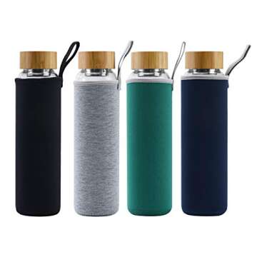 sunkey Glass Water Bottle 32 oz Wide Mouth with Sleeve Bamboo Lid Motivational Water Bottle With Time Marker Reusable Safe for Hot Cold Drinks Bpa Free (Gray)