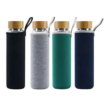 sunkey Glass Water Bottle 32 oz Wide Mouth with Sleeve Bamboo Lid Motivational Water Bottle With Time Marker Reusable Safe for Hot Cold Drinks Bpa Free (Gray)