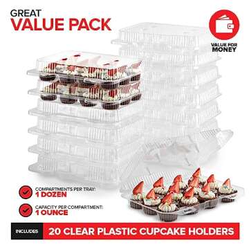 Stock Your Home Mini Disposable Plastic Cupcake Containers (20 Pack) 12 - Count Tray Compartment, Sm...