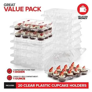 Stock Your Home Mini Disposable Plastic Cupcake Containers (20 Pack) 12 - Count Tray Compartment, Sm...