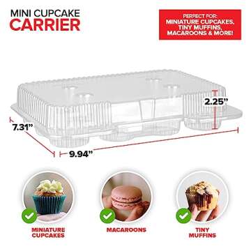 Stock Your Home Mini Disposable Plastic Cupcake Containers (20 Pack) 12 - Count Tray Compartment, Small or Mini Cupcakes Box/Holder/Carrier with Clear Connected Dome Lid, BPA Free