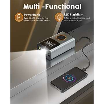 TGBOX Tire Inflator Portable Air Compressor, 150 PSI Fast Inflation & Cordless, Air Pump for Car Tires with Rechargeable Battery, Bike Pump for Car, Bicycle, Motorcycles, Ball