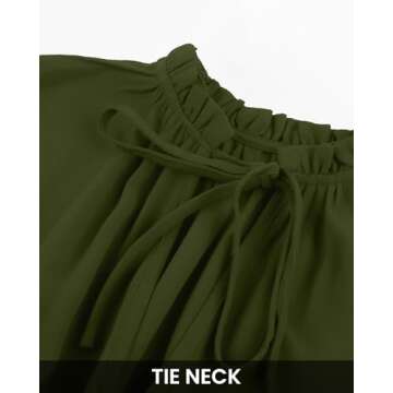 BTFBM Women Casual Summer Fall Dresses Tie V Neck Long Sleeve High Waist Ruffle Tiered A Line Swing Tunic Mini Dress(Long Sleeve Green, Medium)