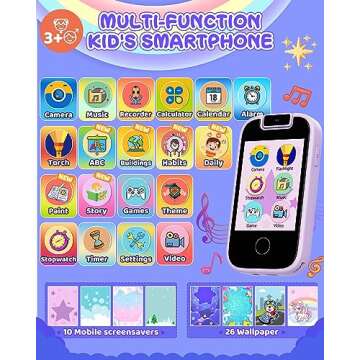 UCIDCI Kids Phone Toys Unicorns Gifts for Girls Ages 3-7, Touchscreen Fake Phone Music Player with 1...