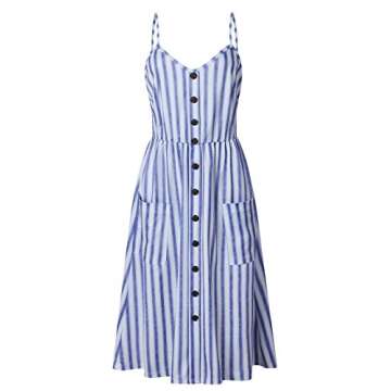 ECHOINE Women Blue White Stripes Midi Dress for Beach with Strap