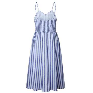 ECHOINE Women Blue White Stripes Midi Dress for Beach with Strap