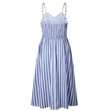 ECHOINE Women Blue White Stripes Midi Dress for Beach with Strap
