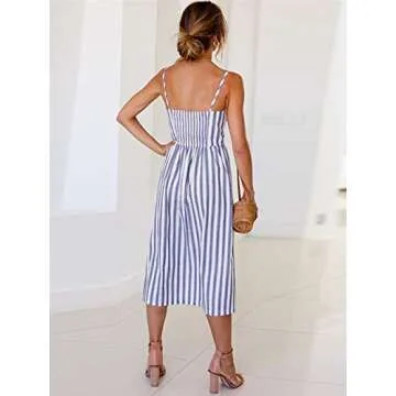 ECHOINE Women Blue White Stripes Midi Dress for Beach with Strap