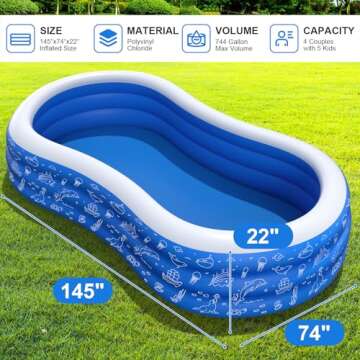 Large Inflatable Pool for Kids Adults, 145" X 74" X 22" Blow Up Pools Big Swimming Pool, Thickened O...