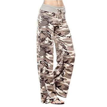 NEWCOSPLAY Women's Comfy Pajama Pants Casual Drawstring Palazzo Lounge Wide Leg Pants (Camouflage, 3...