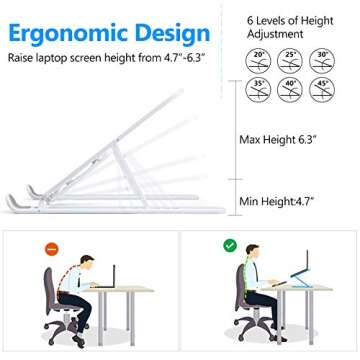 Gomyhom Laptop Stand, Foldable Portable Desktop Computer Laptop Stand, 6-Level Angle Adjustable Heig...