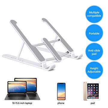 Gomyhom Laptop Stand, Foldable Portable Desktop Computer Laptop Stand, 6-Level Angle Adjustable Height Laptop Mount, Suitable for All Laptops and Tablets Gray