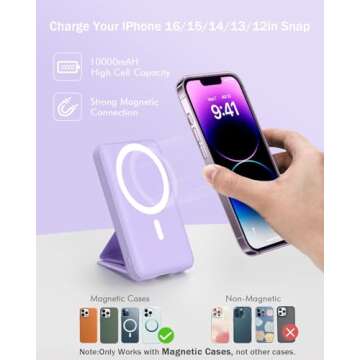 podoru for Magsafe Battery Pack, Foldable 10000mAh Magnetic Power Bank with USB-C Cable LED Display ...