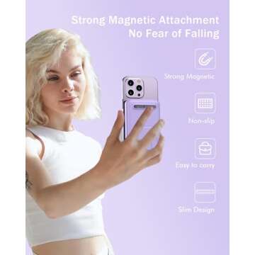 podoru for Magsafe Battery Pack, Foldable 10000mAh Magnetic Power Bank with USB-C Cable LED Display 22.5W PD Fast Charging Wireless Portable Charger for iPhone 16/15/14/13/12 Series-Purple