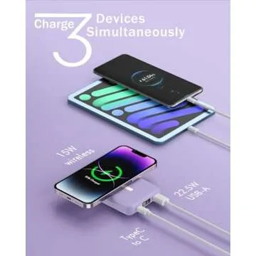 podoru for Magsafe Battery Pack, Foldable 10000mAh Magnetic Power Bank with USB-C Cable LED Display 22.5W PD Fast Charging Wireless Portable Charger for iPhone 16/15/14/13/12 Series-Purple