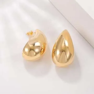 Senteria Extra Large Earring Dupes Hypoallergenic Gold Water Drop Teardrop Earrings for Women Lightweight 14k Gold Plated teardrop Earring Dupes Extra Large for Women