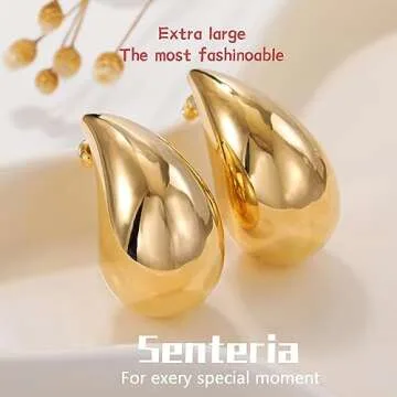 Senteria Extra Large Earring Dupes Hypoallergenic Gold Water Drop Teardrop Earrings for Women Lightweight 14k Gold Plated teardrop Earring Dupes Extra Large for Women