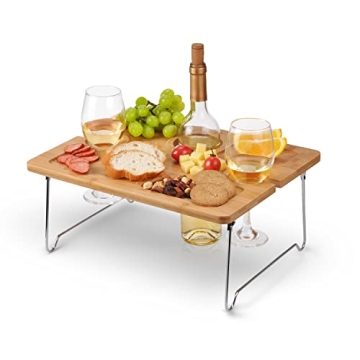 Tirrinia Portable Wine Picnic Table, Ideal Wine Gift for Women Men, Small Folding Outdoor Picnic & C...