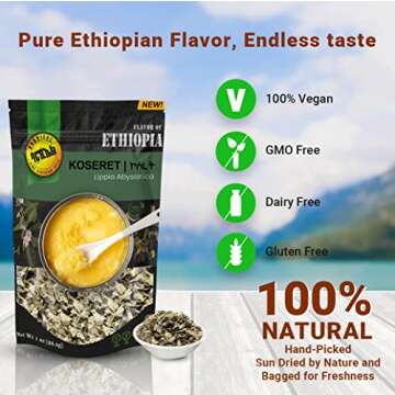 KOSERET| FROM BARKIEAL, (1 OZ), Natural Ethiopian Koseret, ኮሰረት| Organic Ethiopian Butter Clarifying Herb| Perfect for Make Niter Kibbeh and Dry Rubs, No Gluten, NON-GMO