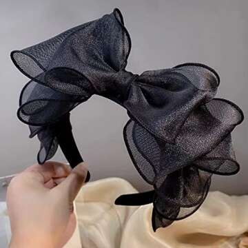 auwiyd Lolita Black Hoop Bows Hairband, Vintage Hair Accessories for Women Girls, Fashion Bowknot He...