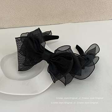 auwiyd Lolita Black Hoop Bows Hairband, Vintage Hair Accessories for Women Girls, Fashion Bowknot Headbands, French Style Hoop Bows Headband for Ladies, 1 PCS