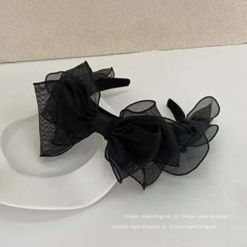 auwiyd Lolita Black Hoop Bows Hairband, Vintage Hair Accessories for Women Girls, Fashion Bowknot Headbands, French Style Hoop Bows Headband for Ladies, 1 PCS