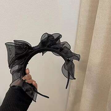 auwiyd Lolita Black Hoop Bows Hairband, Vintage Hair Accessories for Women Girls, Fashion Bowknot Headbands, French Style Hoop Bows Headband for Ladies, 1 PCS