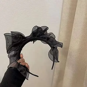 auwiyd Lolita Black Hoop Bows Hairband, Vintage Hair Accessories for Women Girls, Fashion Bowknot Headbands, French Style Hoop Bows Headband for Ladies, 1 PCS