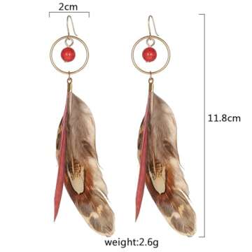 Handmade Natural Feather Dangle Drop Earrings for Women Bohemian Statement Pheasant Hair Soft Lightw...