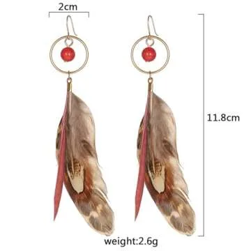 Handmade Natural Feather Dangle Drop Earrings for Women Bohemian Statement Pheasant Hair Soft Lightw...