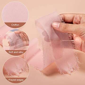 9 Rolls 3 Yd Ribbon Chiffon Silk Ribbon Mixed Color Ribbon for Flower Bouquet Handmade Fringe Chiffon Ribbon for Wedding Invitation, Bouquet, DIY Decoration
