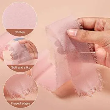 9 Rolls 3 Yd Ribbon Chiffon Silk Ribbon Mixed Color Ribbon for Flower Bouquet Handmade Fringe Chiffon Ribbon for Wedding Invitation, Bouquet, DIY Decoration