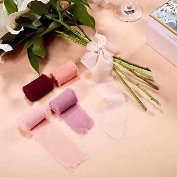 9 Rolls 3 Yd Ribbon Chiffon Silk Ribbon Mixed Color Ribbon for Flower Bouquet Handmade Fringe Chiffon Ribbon for Wedding Invitation, Bouquet, DIY Decoration