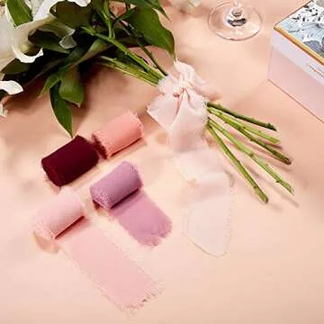 9 Rolls 3 Yd Ribbon Chiffon Silk Ribbon Mixed Color Ribbon for Flower Bouquet Handmade Fringe Chiffon Ribbon for Wedding Invitation, Bouquet, DIY Decoration