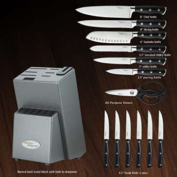 Marco Almond® Kitchen Knife Set with Block KYA31,14 Pieces Japanese Stainless Steel Cutlery Knives ...