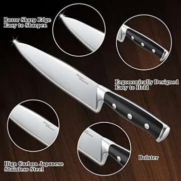 Marco Almond® Kitchen Knife Set with Block KYA31,14 Pieces Japanese Stainless Steel Cutlery Knives Block Set for Kitchen with Built-in Sharpener