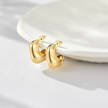 KissYan Chunky Gold Hoop Earrings for Women, 14K Gold Plated Lightweight Hollow Open Hoops Thick Teardrop Earrings Sterling Silver Post Fashion Jewelry Gifts(Style6-Gold)