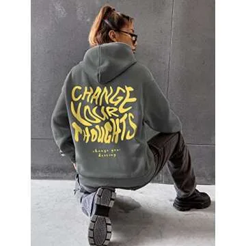 COZYEASE Women's Graphic Print Drawstring Hoodie Sweatshirt