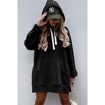 PRETTYGARDEN Women's Casual Pullover Sweatshirt Long Sleeve Split Hem Hoodie Dress with Kangaroo Poc...