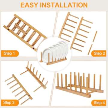 SAMEBUTECO Bamboo Dish Racks for Stylish Kitchen Organization