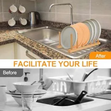 SAMEBUTECO Bamboo Dish Racks for Stylish Kitchen Organization