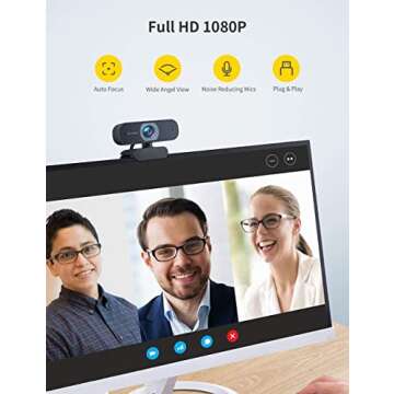 1080P Webcam, Desktop Camera with Dual Microphones, for PC/Mac Book/Laptop. Suitable for Windows, MacOS, NetWare, Linux