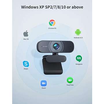 1080P Webcam, Desktop Camera with Dual Microphones, for PC/Mac Book/Laptop. Suitable for Windows, MacOS, NetWare, Linux