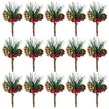 Artificial Pine Cone Picks with Red Berries Holiday Decor