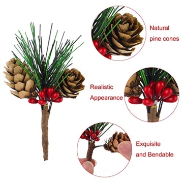 Artificial Pine Cone Picks with Red Berries Holiday Decor