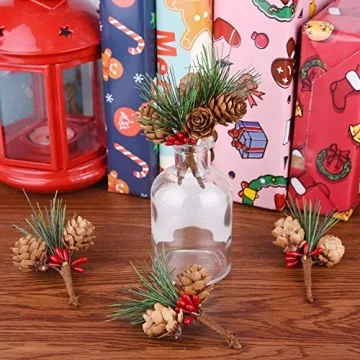 Artificial Pine Cone Picks with Red Berries Holiday Decor
