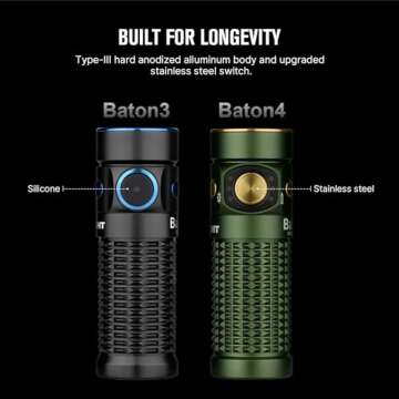 OLIGHT Baton4 Rechargeable EDC Flashlight, LED Pocket Light 1300 Lumens with Magnetic Charging Cable, Powerful Bright IPX8 Waterproof for Home, Camping and Emergencies (OD Green)