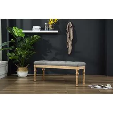 Roundhill Furniture Grey Button Tufted Dining Bench