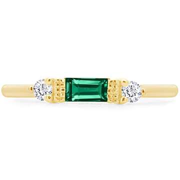 AFFY Baguette Cut Simulated Emerald And White Cubic Zirconia In 14K Yellow Gold Plated 925 Sterling ...