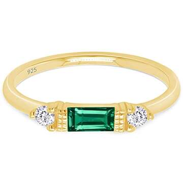 Elegant 14K Gold Plated Three Stone Engagement Ring